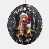Dog Pet First Kerstfoto Rustic Messy Stars Keramisch Ornament (Links)
