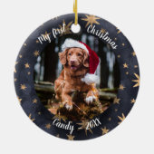 Dog Pet First Kerstfoto Rustic Messy Stars Keramisch Ornament (Achterkant)