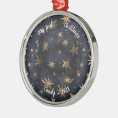 Dog Pet First Kerstfoto Rustic Messy Stars Metalen Ornament (Links)