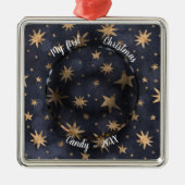 Dog Pet First Kerstfoto Rustic Messy Stars Metalen Ornament (Voorkant)