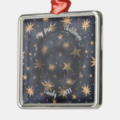 Dog Pet First Kerstfoto Rustic Messy Stars Metalen Ornament (Links)