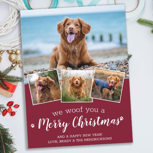 Dog Pet Foto Collage We houden van prettige kerst Feestdagenkaart