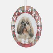 Dog Pet-foto kerstfeestdag Verzending Tzu Aangepas Glas Ornament (Voorkant links)