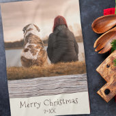 Dog Pet Foto Rustic Wood Kerst Theedoek