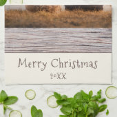 Dog Pet Foto Rustic Wood Kerst Theedoek (Gevouwen)