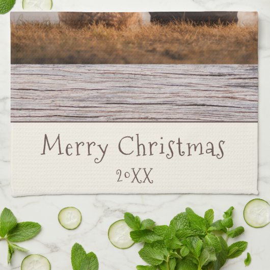 Dog Pet Foto Rustic Wood Kerst Theedoek (Gevouwen)