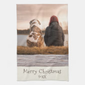 Dog Pet Foto Rustic Wood Kerst Theedoek (Verticaal)