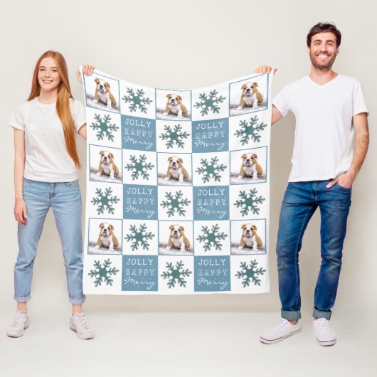 Dog Pet Foto Typografie Snowflake Kerstmis Fleece Deken (In situ)