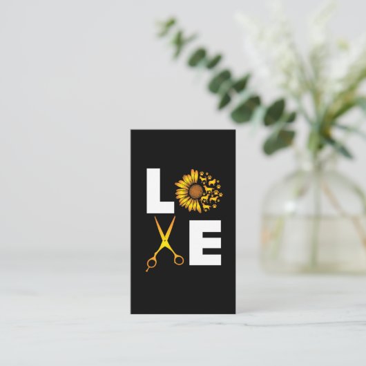 DOG Pet Grooming I Love My Sunflower Dog Gift Visitekaartje (Staand voorkant)
