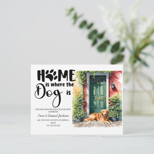 Dog Pet is verhuisd! Nieuw adres aankondiging (Staand voorkant)