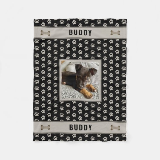 Dog Pet Lover Foto Paw Print Black Grey Fleece Deken (Voorkant)