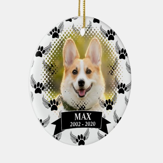 Dog Pet Memorial Custom Zwart-wit Keramisch Ornament (Rechts)