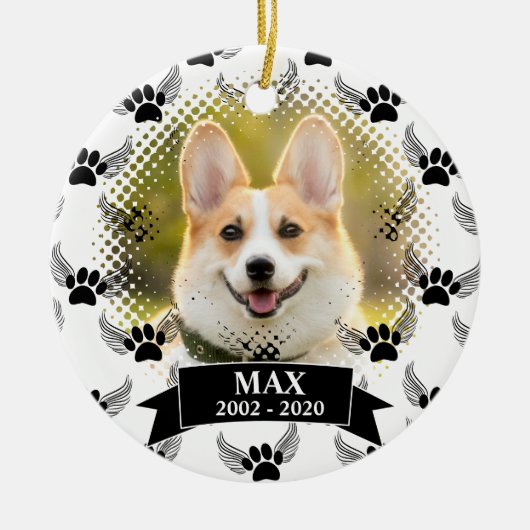 Dog Pet Memorial Custom Zwart-wit Keramisch Ornament (Voorkant)