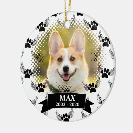 Dog Pet Memorial Custom Zwart-wit Keramisch Ornament (Links)