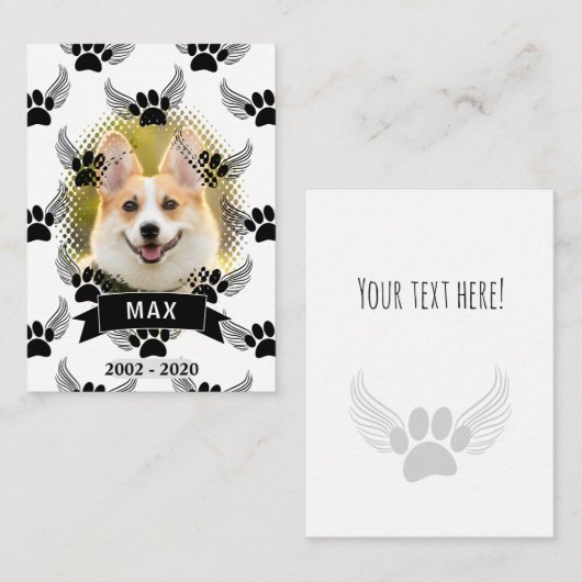 Dog Pet Memorial Custom Zwart-wit Notitiekaartje (Voorkant / Achterkant)