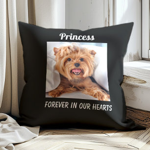 Dog Pet Memorial Remembrance Forever Hearts Zwart Kussen