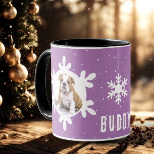 Dog Pet Name Photo Paars Snowflake Mok
