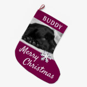 Dog Pet Name Photo Snowflake Grote Kerstsok (Voorkant (Hangend))