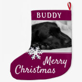 Dog Pet Name Photo Snowflake Grote Kerstsok (Achterkant)