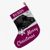 Dog Pet Name Photo Snowflake Grote Kerstsok (Achterkant (Hangend))