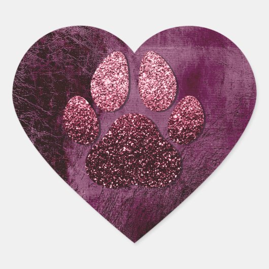 Dog Pet Paw Roos Burgund Glitter Heart Spark Hart Sticker (Voorkant)