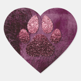 Dog Pet Paw Roos Burgund Glitter Heart Spark Hart Sticker