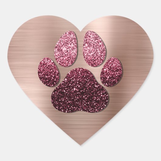 Dog Pet Paw Roos Burgund Glitter Heart Spark Hart Sticker (Voorkant)