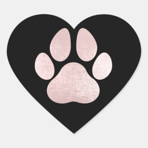 Dog Pet Paw Roos Zwart Glitter Hart Vonk Sticker