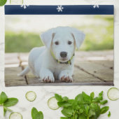 Dog Pet Photo Pine Snowflakes Merry Kerstry Theedoek (Gevouwen)