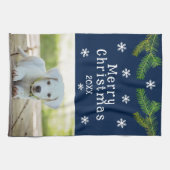 Dog Pet Photo Pine Snowflakes Merry Kerstry Theedoek (Horizontaal)