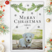 Dog Pet Photo Pine Snowflakes Merry Kerstry Theedoek
