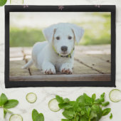 Dog Pet Photo Pine Snowflakes Merry Kerstry Theedoek (Gevouwen)