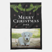 Dog Pet Photo Pine Snowflakes Merry Kerstry Theedoek (Verticaal)
