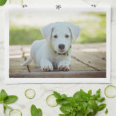 Dog Pet Photo Pine Snowflakes Merry Kerstry Theedoek (Gevouwen)