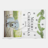 Dog Pet Photo Pine Snowflakes Merry Kerstry Theedoek (Horizontaal)