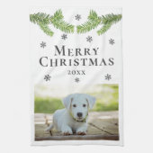 Dog Pet Photo Pine Snowflakes Merry Kerstry Theedoek (Verticaal)