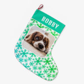 Dog Pet Photo Snowflake Snow Pattern Grote Kerstsok (Voorkant (Hangend))