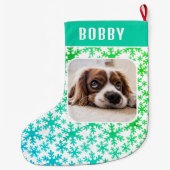 Dog Pet Photo Snowflake Snow Pattern Grote Kerstsok (Achterkant)