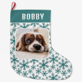 Dog Pet Photo Snowflake Snow Pattern Grote Kerstsok (Voorkant)