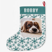 Dog Pet Photo Snowflake Snow Pattern Grote Kerstsok (Achterkant)