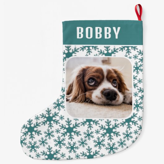 Dog Pet Photo Snowflake Snow Pattern Grote Kerstsok (Achterkant)