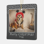 Dog Pet Photo Stars Grey Merry Kerstmis Keramisch Ornament (Links)