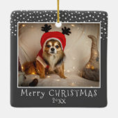 Dog Pet Photo Stars Grey Merry Kerstmis Keramisch Ornament (Achterkant)
