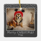 Dog Pet Photo Stars Grey Merry Kerstmis Keramisch Ornament (Voorkant)