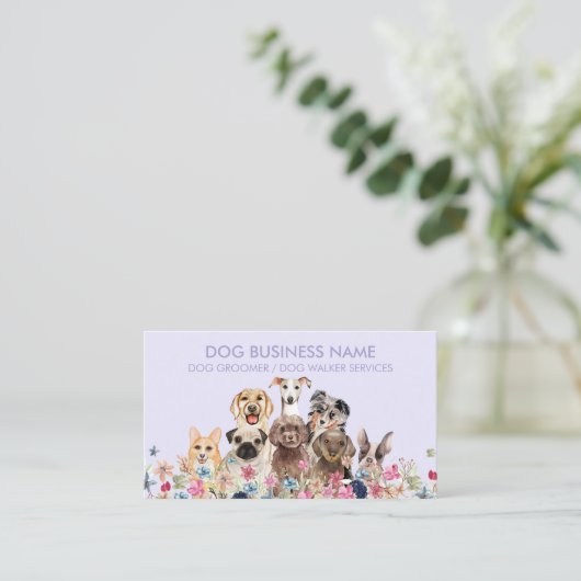 Dog Pet Sitting Floral Paars Visitekaartje (Staand voorkant)