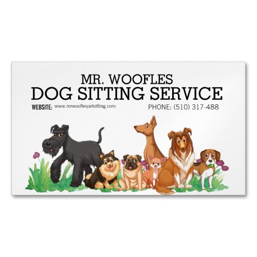 Dog Pet Sitting Service Waterverf Magnetisch Visitekaartje (Voorkant)