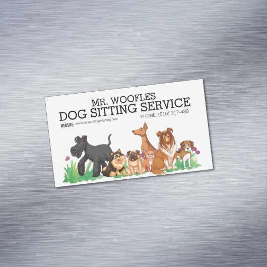 Dog Pet Sitting Service Waterverf Magnetisch Visitekaartje (Voorbeeld)