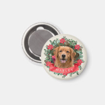 Dog Photo and Name Poinsettia Wreath Holiday Gift