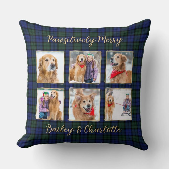 Dog Photo Collage 6 Custom Modern Holiday Plaid Kussen (Voorkant)
