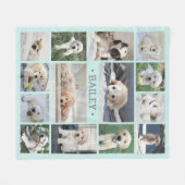 Dog Photo Collage Eenvoudig Modern Blauwgroen Blau Fleece Deken (Voorkant (Horizontaal))